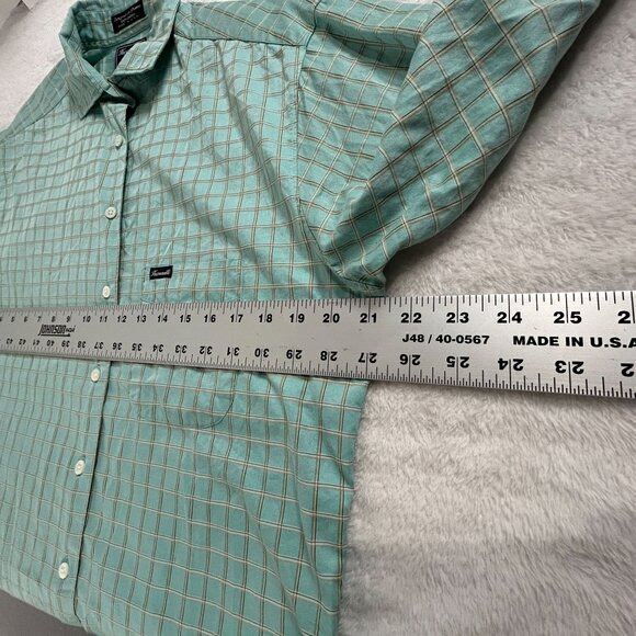 Faconnable Mens Green Windowpane Button-Up Long Sleeve Shirt Small Cotton Casual - Picture 6 of 7